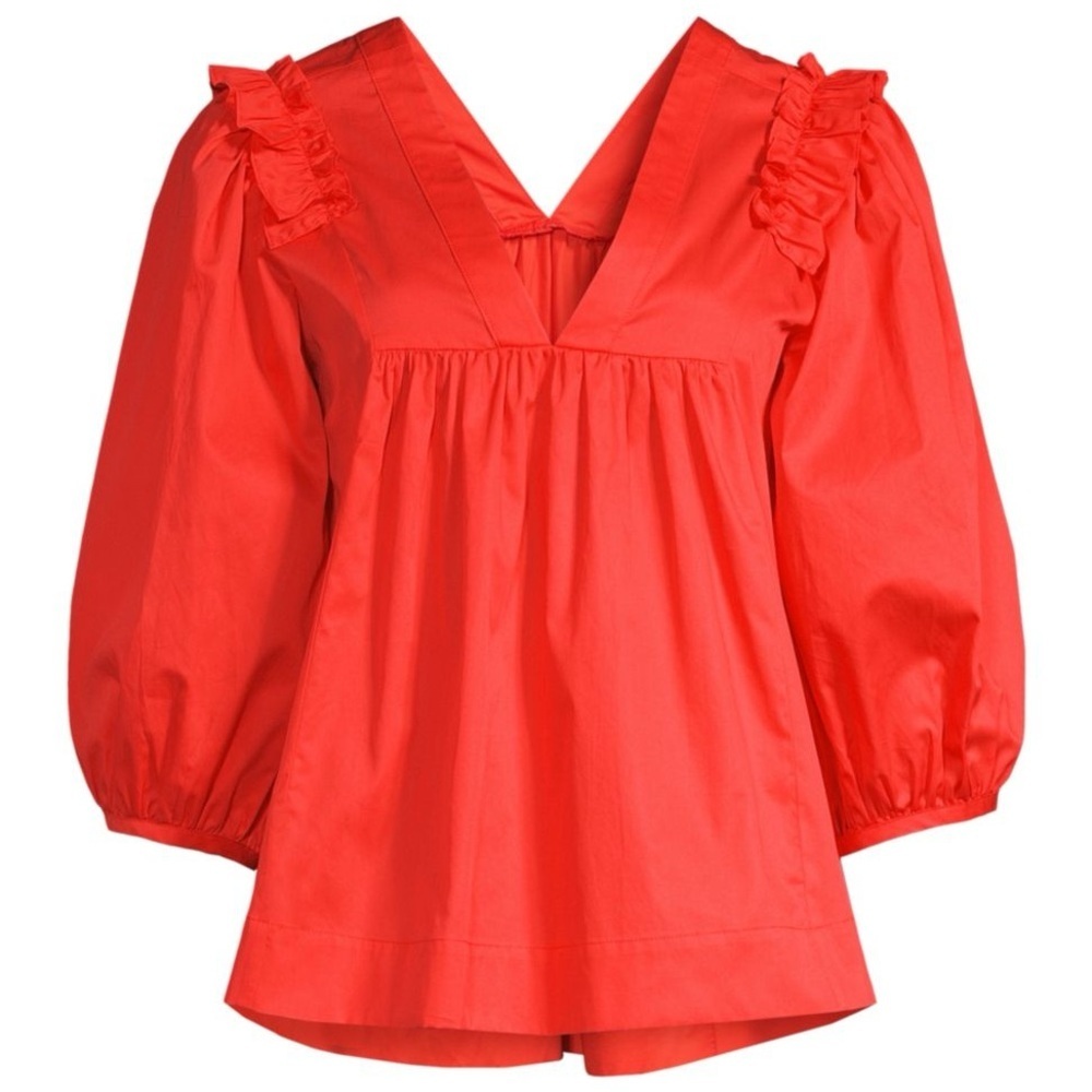 Harshman Elegant Coral Cheryl Ruffles Off Shoulder Blouse 100% Cotton, Small NWT